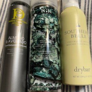 New Full Size Haircare Bundle -Drybar Southern Belle, IGK Dry Shampoo & Mousse